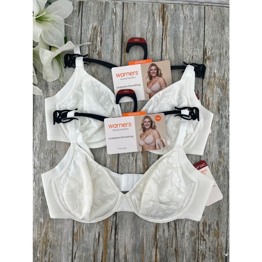 Women's Side & Underarm Smoothing Lace Unlined Bra 2-Pack Size 34C